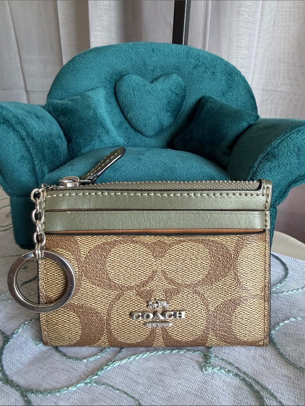 COACH Signature Canvas Card Case Keychain